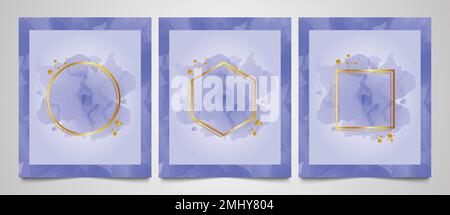 Handgemalte, abstrakte, wässrige Hintergrundfarbe, blaue Vorlage für Einladungskarten. Stock Vektor