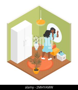 Spiegel im Flur - moderne, farbenfrohe isometrische Vektordarstellung Stock Vektor