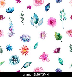Nahtlos gemusterte kleine Aquarellblumen. Vektordarstellung. Blumenstrauß-Vektorhintergrund Stock Vektor