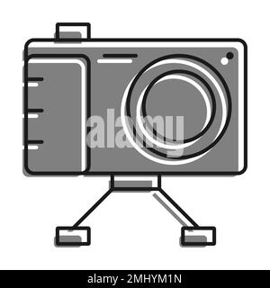 Symbol für linear gefülltes graues Symbol. Kamera Am Ständer, Ausrüstung Für Fotografie Und Selfie. Weltfotografietag 19. August. Einfaches Schwarz-Weiß-V Stock Vektor