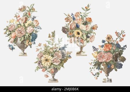 Blumenstrauß in Vase Vektor Vintage Illustration Set Stock Vektor