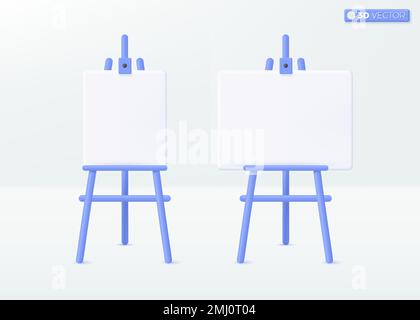 Leere weiße Zeichenfläche auf dem Staffelei-Symbol. Ausstellung oder Präsentation Ständer Mockup, Paint Desk und White Canvas Isolated Concept. 3D Vektor isoliert Stock Vektor