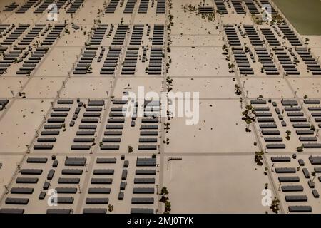 Das Modell zeigt den ursprünglichen Aufbau eines Konzentrationslagers an der Manzanar National Historic Site, Owens Valley, Kalifornien, USA Stockfoto