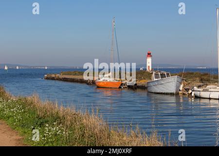 Les Onglous. Pointe de l'Etang de Thau, wo der Canal du Midi beginnt. Marseillan, Occitanie, Frankreich Stockfoto