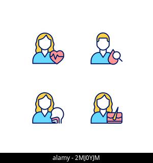 Arzttermin Pixel Perfect RGB-Farbsymbole eingestellt Stock Vektor