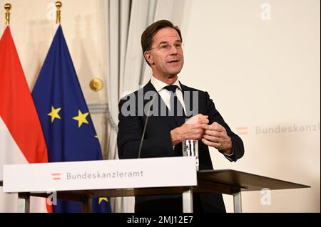 Wien, Österreich. 26. Januar 2023. Ministerpräsident des Königreichs der Niederlande Mark Rutte (VVD) bei einem Arbeitsbesuch in Wien Stockfoto