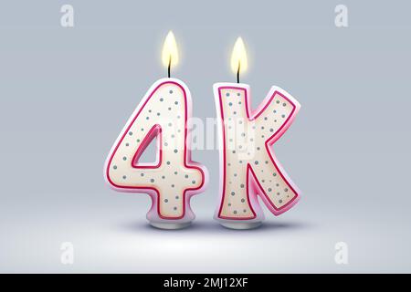 4K Follower von Online-Nutzern, Glückwunschkerzen in Form von Zahlen. Vektordarstellung Stock Vektor