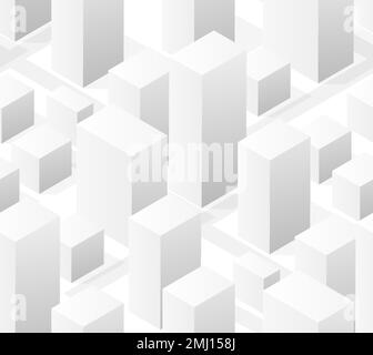 Eine vektorisometrische Illustration nahtlose Fliesen einer weißen Stadt auf weißen Straßen Stadtgebäude moderne Stadthäuser und Wolkenkratzer. Ein Papierformat Stock Vektor