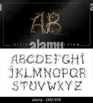 Künstlerische Alphabet-Schrift aus stilisiertem Weinbrief Stock Vektor