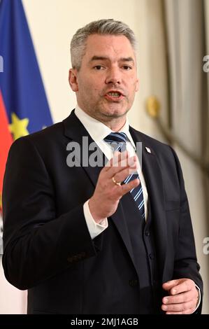 Wien, Österreich. 26. Januar 2023. Arbeitsbesuch im Bundeskanzleramt Wien mit dem österreichischen Bundeskanzler Karl Nehammer (ÖVP) Stockfoto