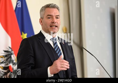 Wien, Österreich. 26. Januar 2023. Arbeitsbesuch im Bundeskanzleramt Wien mit dem österreichischen Bundeskanzler Karl Nehammer (ÖVP) Stockfoto