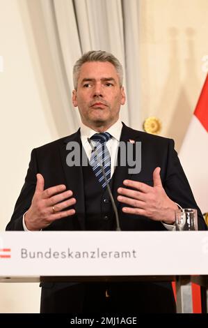 Wien, Österreich. 26. Januar 2023. Arbeitsbesuch im Bundeskanzleramt Wien mit dem österreichischen Bundeskanzler Karl Nehammer (ÖVP) Stockfoto