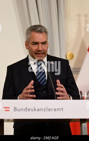 Wien, Österreich. 26. Januar 2023. Arbeitsbesuch im Bundeskanzleramt Wien mit dem österreichischen Bundeskanzler Karl Nehammer (ÖVP) Stockfoto