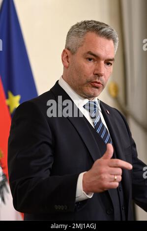 Wien, Österreich. 26. Januar 2023. Arbeitsbesuch im Bundeskanzleramt Wien mit dem österreichischen Bundeskanzler Karl Nehammer (ÖVP) Stockfoto