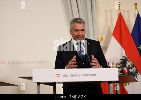 Wien, Österreich. 26. Januar 2023. Arbeitsbesuch im Bundeskanzleramt Wien mit dem österreichischen Bundeskanzler Karl Nehammer (ÖVP) Stockfoto