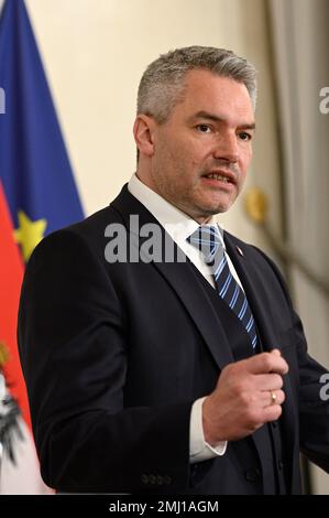 Wien, Österreich. 26. Januar 2023. Arbeitsbesuch im Bundeskanzleramt Wien mit dem österreichischen Bundeskanzler Karl Nehammer (ÖVP) Stockfoto