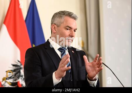 Wien, Österreich. 26. Januar 2023. Arbeitsbesuch im Bundeskanzleramt Wien mit dem österreichischen Bundeskanzler Karl Nehammer (ÖVP) Stockfoto