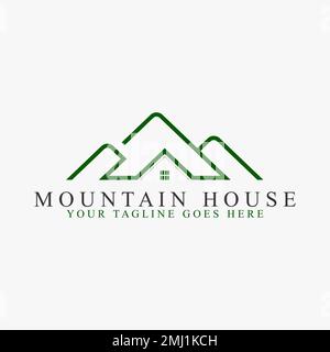 Schlichter und einzigartiger Berg mit Dachhaus und Baumbild grafisches Symbol Logo Design abstraktes Konzept Vektormaterial. Mit Bezug auf Abenteuer oder zu Hause Stock Vektor