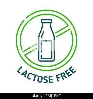Lactose-freies Symbol und Zeichen. Molkereiprodukt, natürliche Ernährung allergische Inhaltsstoffe Umriss Vektoretikett. Lebensmittelzertifizierung, Joghurtgetränk oder Lactose-freie dünne Linie, Piktogramm oder Siegel Stock Vektor