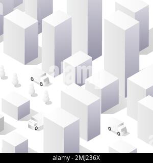 Eine vektorisometrische Darstellung einer weißen Stadt auf einer weißen Designstraße Stock Vektor