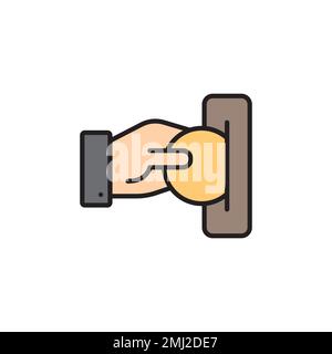 Symbol für das Einsetzen der Münze von Hand. Lineares Zeichen für mobiles Konzept und Webdesign. Stock Vektor