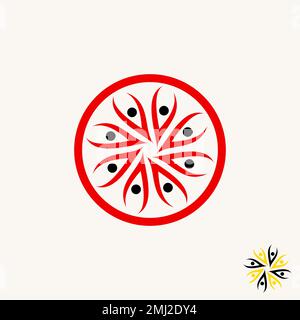 Einzigartiger Körper oder Mensch mit Blättern um das kreisförmige Bild Grafik Symbol Logo Design abstraktes Konzept Vektormaterial. Symbol für Personen oder Gemeinschaft Stock Vektor