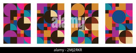 Abstraktes Poster-Set mit geometrischen Formen. Quadrate Dreiecke und Halbkreise Einfache Vintage-Designs Stock Vektor