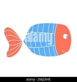 Lustiger Aquarium-Fisch-Charakter. Abstrakter handgezeichneter Fisch mit hoher Silhouette. Farbenfrohe Fantasie Squama naive Kindernussy-Maskottchen. Vektor Stock Vektor
