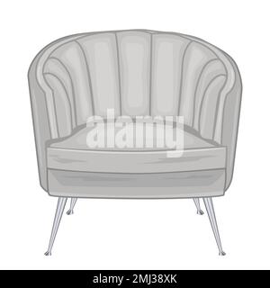 Grauer Sessel. Weicher Sessel mit Polsterung. Klassische gepolsterte Möbel. Sessel oder Couch im Retro-Stil zum Ausruhen und Entspannen. Vorderansicht.Vektordarstellung Stock Vektor