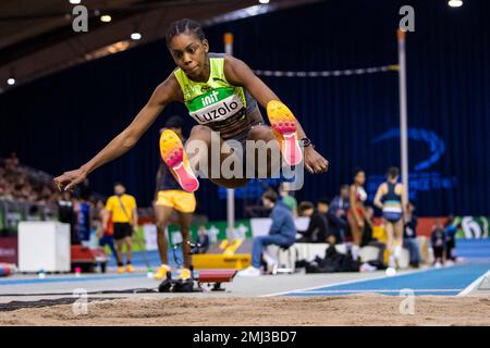 Karlsruhe, Deutschland. 27. Januar 2023. Leichtathletik: INDOOR-Meeting Karlsruhe, deutsche Maryse Luzolo im Weitsprung. Kredit: Tom Weller/dpa/Alamy Live News Stockfoto