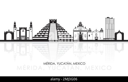 Silhouette Skyline Panorama der Stadt Merida, Yucatan, Mexiko - Vektordarstellung Stock Vektor