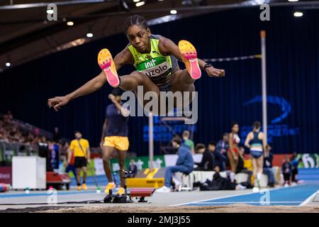 Karlsruhe, Deutschland. 27. Januar 2023. Leichtathletik: INDOOR-Meeting Karlsruhe, deutsche Maryse Luzolo im Weitsprung. Kredit: Tom Weller/dpa/Alamy Live News Stockfoto