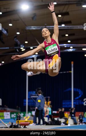 Karlsruhe, Deutschland. 27. Januar 2023. Leichtathletik: INDOOR-Meeting Karlsruhe, Ivana Vuleta aus Serbien beim Weitsprung. Kredit: Tom Weller/dpa/Alamy Live News Stockfoto