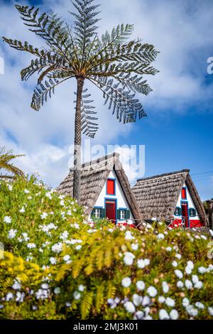 Traditionelles Strohhaus in Santana, Casa de Colmo, Madeira Island, Portugal Stockfoto