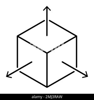 Isometrischer Würfel mit Achsen. 3D-Modellierungssymbol. Vektordarstellung Stock Vektor