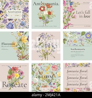 Editierbare ästhetische floral Vorlage Vektor Blog Social Media Post Sammlung Stock Vektor