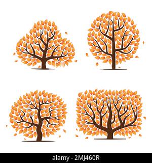 Abstrakte Baumsilhouetten mit orangefarbenen Blättern Stock Vektor
