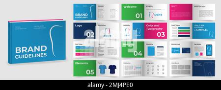 Vorlage für Markenrichtlinien. Präsentationsmodell des Markenhandbuchs. Vorlage für Richtlinien für mehrfarbige Logos. Layout des Logos für das Handbuch. Logo-Präsentation Stock Vektor