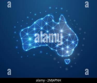 Symbol für Australien 3D in niedriger Poly-Ausführung. Illustration des Kartendesignkonzepts Australien. Polygonales Drahtmodell mit Kontinentalsilhouette. Stock Vektor