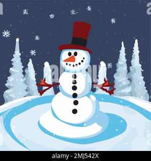 Ein Schneemann in einem Winterwald Stock Vektor