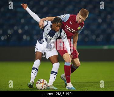 West Bromwich, Großbritannien. 27. Januar 2023. Akeel Higgins von West Bromwich Albion in Aktion während des Spiels der Premier League 2 U23 West Bromwich Albion U23 vs Aston Villa U23 at the Hawthorns, West Bromwich, Großbritannien, 27. Januar 2023 (Foto von Gareth Evans/News Images) Kredit: News Images LTD/Alamy Live News Stockfoto