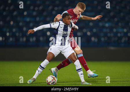 West Bromwich, Großbritannien. 27. Januar 2023. Akeel Higgins von West Bromwich Albion in Aktion während des Spiels der Premier League 2 U23 West Bromwich Albion U23 vs Aston Villa U23 at the Hawthorns, West Bromwich, Großbritannien, 27. Januar 2023 (Foto von Gareth Evans/News Images) Kredit: News Images LTD/Alamy Live News Stockfoto