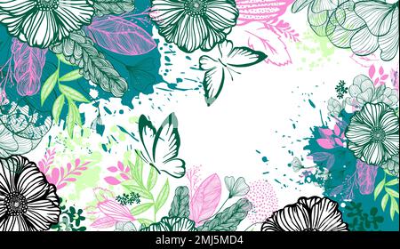 Ein langer horizontaler Rahmen mit Schmetterlingen. Vektorgrafik Stock Vektor