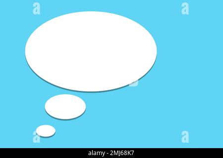 Weiße Sprechblase vor blauem Hintergrund, 2D-Abbildung Stockfoto