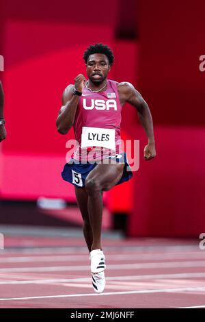 Noah Lyles (USA) tritt bei den Olympischen Sommerspielen 2020 (2021) in Tokio, Japan, auf den 200 Metern der Männer an Stockfoto