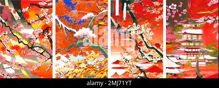 Kirschblüten aus Japan. Wunderschöne Sakura-Blumen, die die Natur illustrieren. Stock Vektor