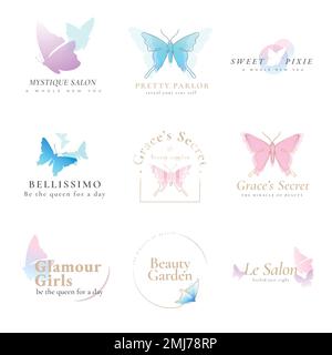 Schmetterling Logo Vorlage, Beauty-Business, Pastell kreativ flach Grafik-Vektor-Set Stock Vektor