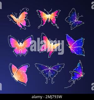 Glitzer Schmetterling Aufkleber, bunt schönen Vektor Tier Illustration Set Stock Vektor