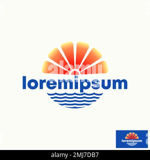 Einfaches und einzigartiges Sonnenaufgang-Sonnenaufgang-Emblem mit Wellenstrand Grafik-Symbol Logo-Design abstraktes Konzept Stock Travel or Vacation Stock Vektor