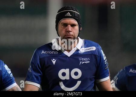 Eccles, Großbritannien. 27. Januar 2023. Josh Beaumont #5 of Sale Sharks während des Gallagher Premiership Match Sale Sharks vs Bath Rugby im AJ Bell Stadium, Eccles, Großbritannien, 27. Januar 2023 (Foto von Steve Flynn/News Images) in Eccles, Großbritannien, am 1./27. Januar 2023. (Foto: Steve Flynn/News Images/Sipa USA) Guthaben: SIPA USA/Alamy Live News Stockfoto